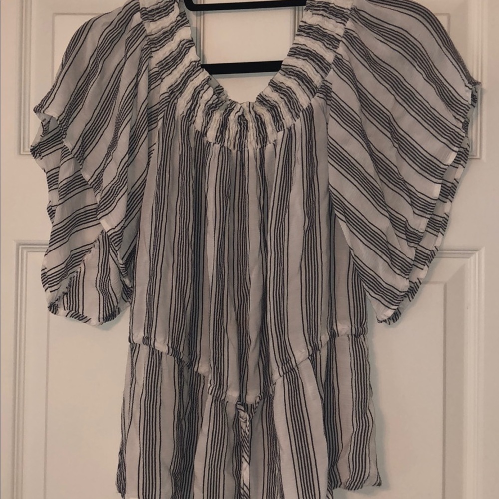Super cute white and blue off the shoulder top